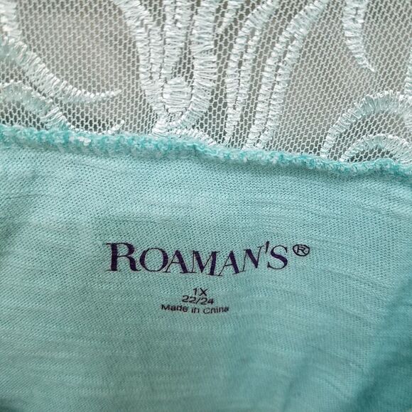 Roaman's Womens Sz 1X Green Solid Short Sleeve Blouse - Picture 7 of 10